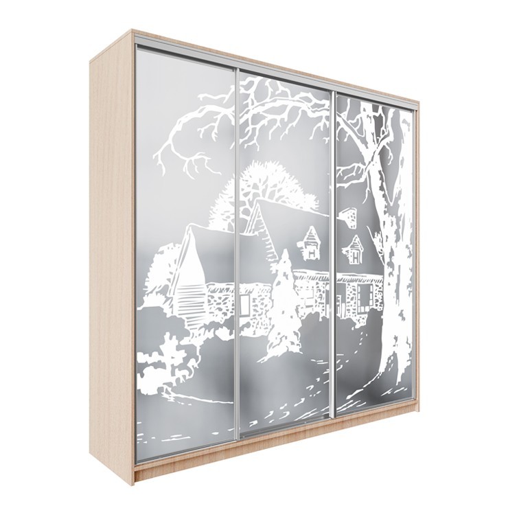

Шкаф-купе ДЕКОР SM03 LA_1 Зеркало 240 x 220 x 60 см трехдверный Дуб молочный