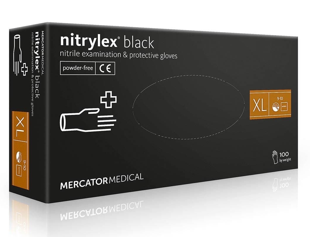 

Перчатки нитриловые (XL) Mercator Medical Nitrylex Black черные 100 шт 50 пар (10уп/ящ)