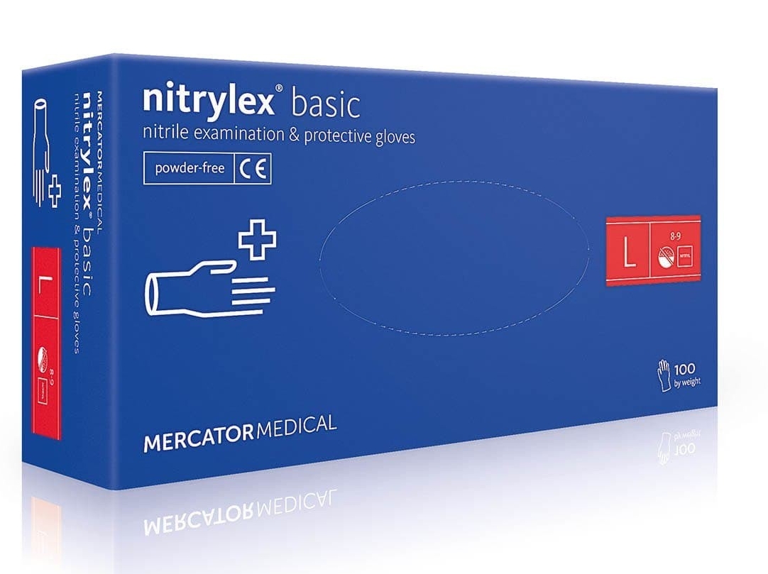

Перчатки нитриловые (L) Mercator Medical Nitrylex Basic синие 100 шт 50 пар (10уп/ящ)