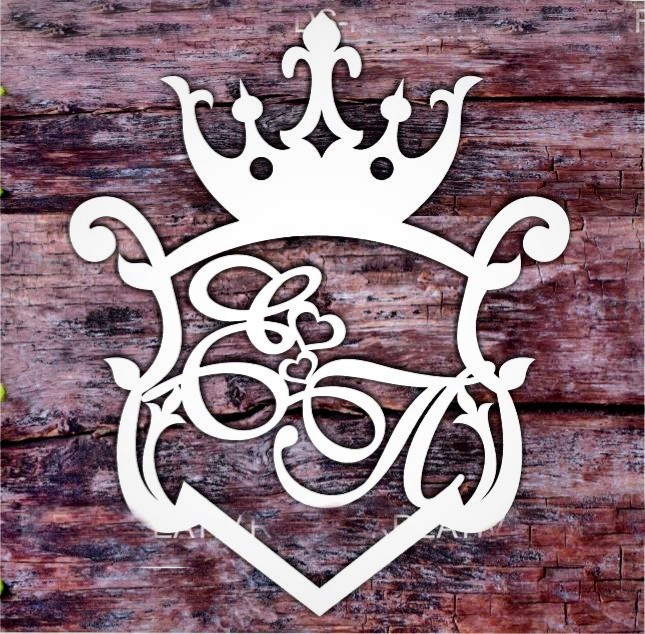 

Свадебный Фамильный Герб Белый Минимализм 50х40см Ваши Инициалы и Дата, Деревянная Монограмма на Свадьбу из Фанеры