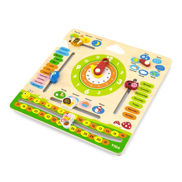 

Деревянный календарь Viga Toys с часами, на английском языке (44538)