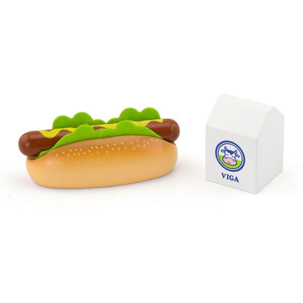 

Игрушечные продукты Viga Toys Деревянные хот-дог и молоко (51601)