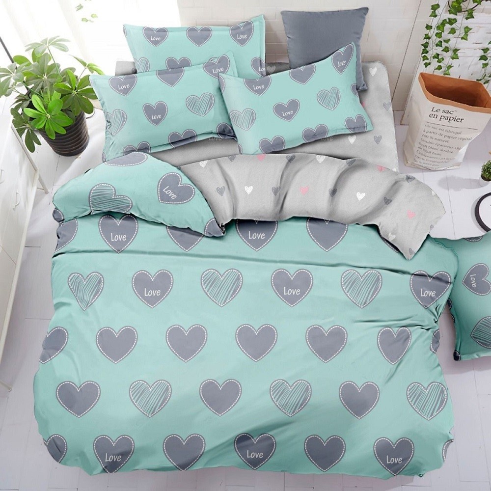 

Комплект постельного белья Сердечки серые на голубом LK 220х250 см Бязь Gold Lux Семейный (LK026-5)