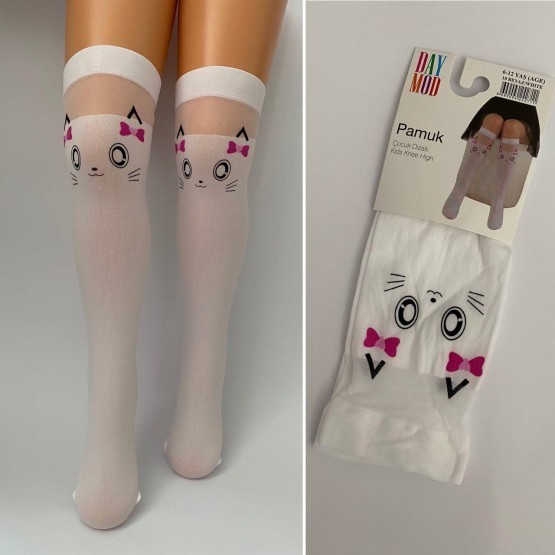

Детские капроновые гольфы для девочки DAY MOD с котиками 119-131 см 6-12 лет белые 22012