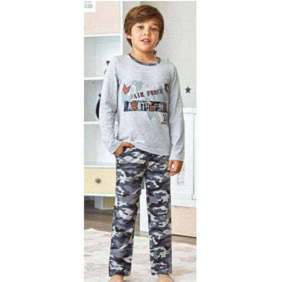 

Детская пижама для мальчика Baykar Турция домашний костюм стиль милитари хлопок и эластан р 10 140 - 146 см серый 9720-220