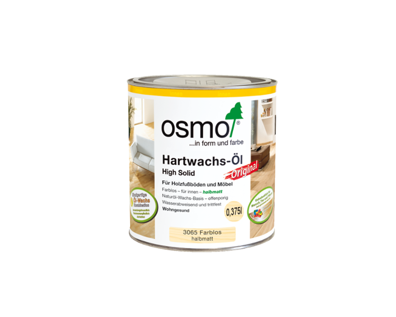 

Масло с твердым воском OSMO HARDWACHS-OL ORIGINAL для пола и изделий из древесины 3065-полуматовое 0,375л