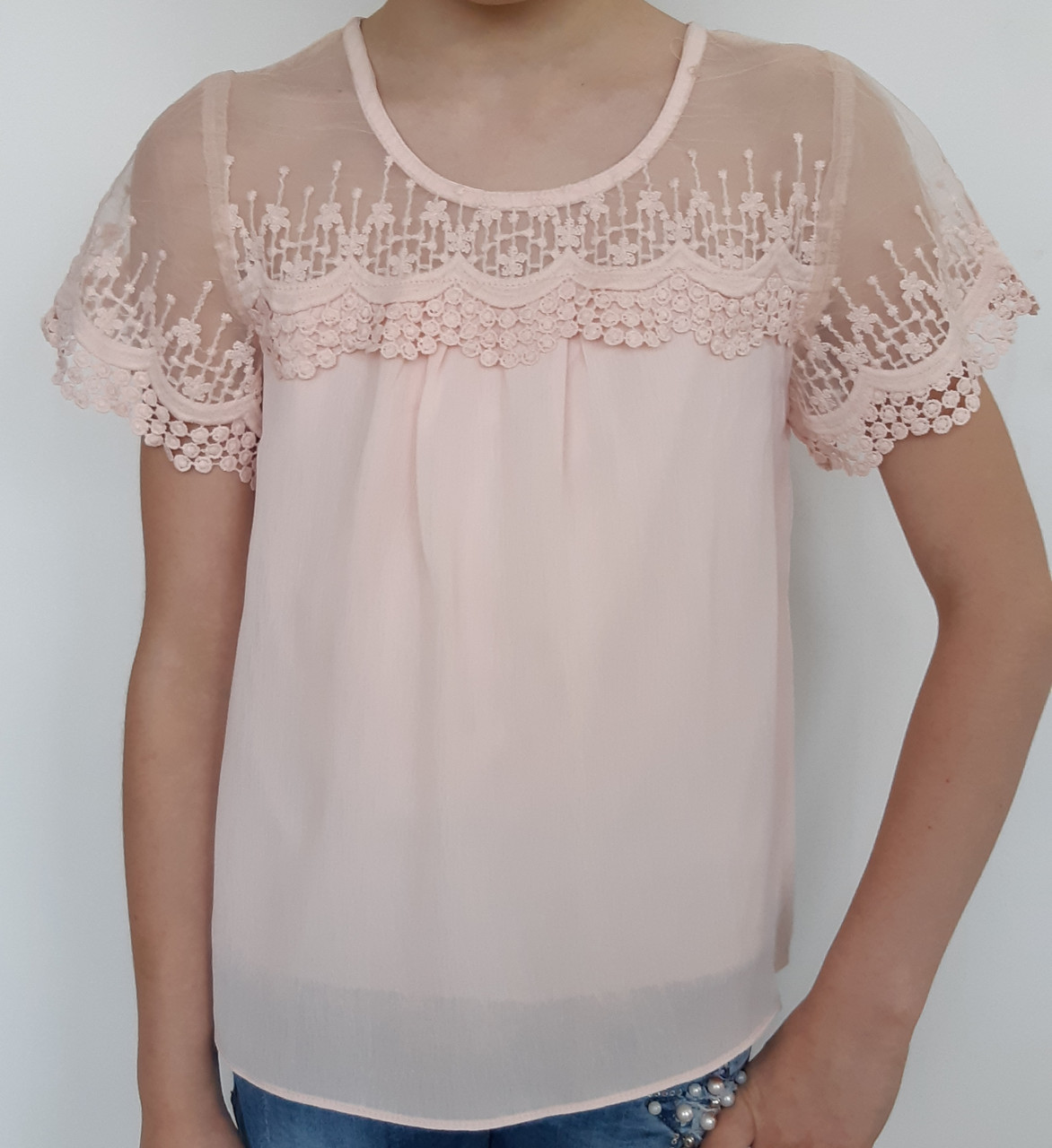 

Блузка для дівчинки Fanny Look 2986 пудра короткий рукав 134