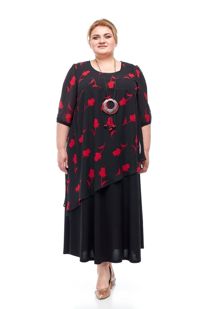 

Платье летнее с шифоновой накидкой принт Miss Podium Черный, Платье летнее с шифоновой накидкой принт Miss Podium Черный 74