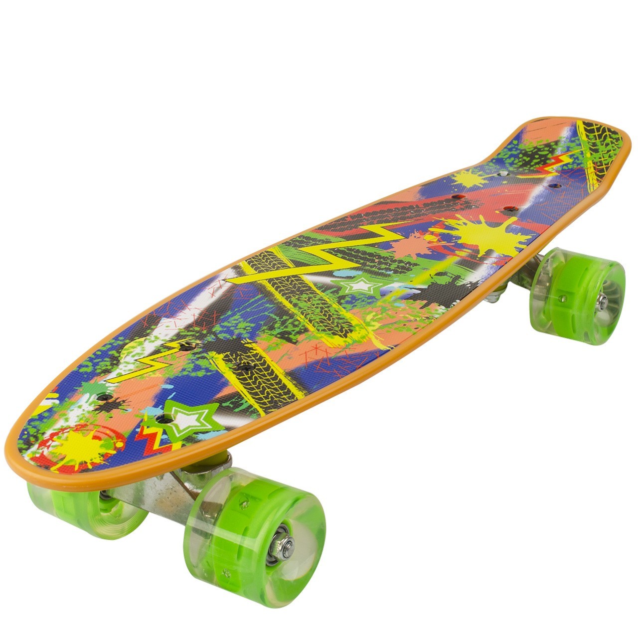 

Пенни борд с рисунком оранжевый бежевый со светящимися колесами Penny Board skateboard 22