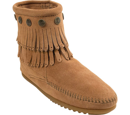 

Женские ботинки Minnetonka Double Fringe Side Zip Boot Taupe Suede 36.5