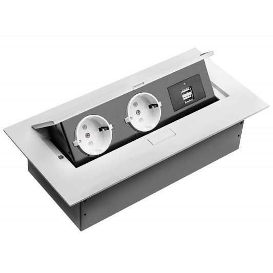 

Врезной настольный блок на 2 розетки с заземлением 2хUSB GTV белый, без провода (AE-PBU02GS-20)