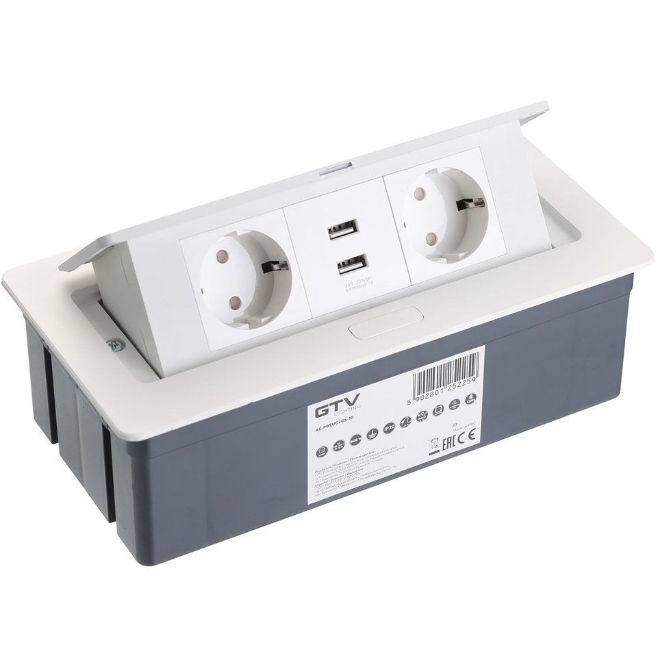 

Врезной настольный блок на 2 розетки 2xUSB Soft GTV белый, с проводом 1,5м (AE-PBSUC2GS-10)
