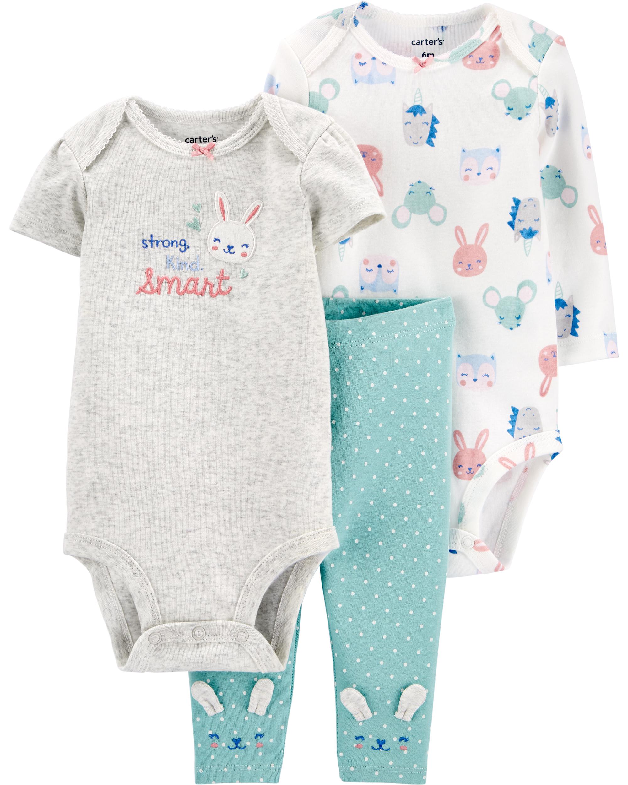 

Комплект (боди-футболка + боди + штанишки) Carters 1I728110 9M 69-72 см Белый, Серый