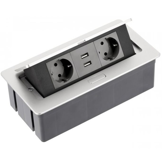 

Врезной настольный блок на 2 розетки 2xUSB Soft GTV цвет алюминий, с проводом 1,5м (AE-PBSUC2GS-53)