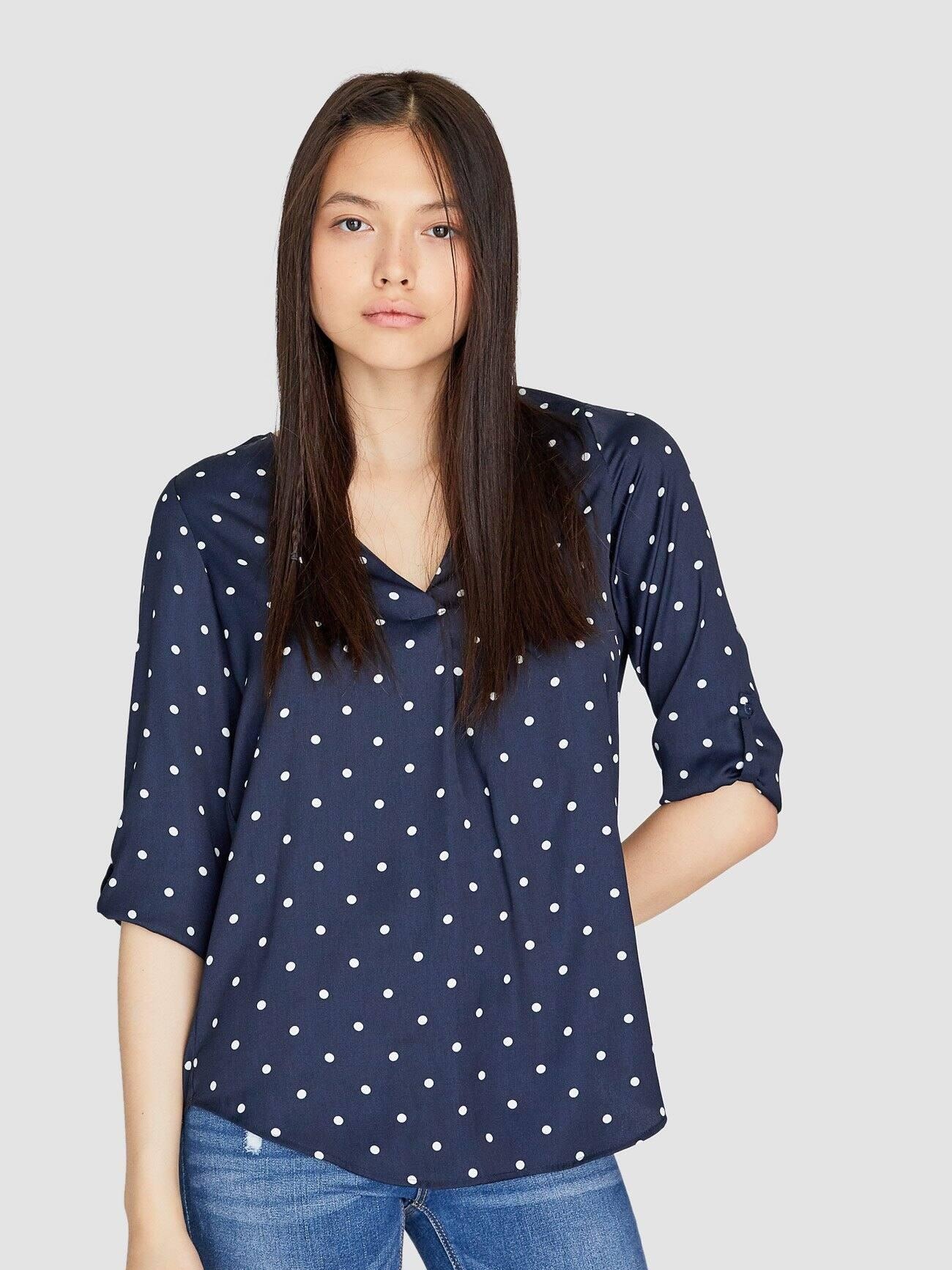 

Блузка Stradivarius 2021/433/010-AAOD XL Темно-синяя с белым