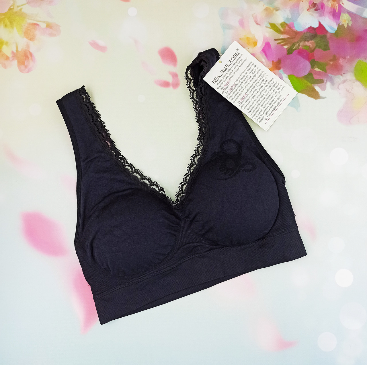 

Топик бра бесшовный Blue Rose на поролоне XL (75-80см) С-D черный (627)