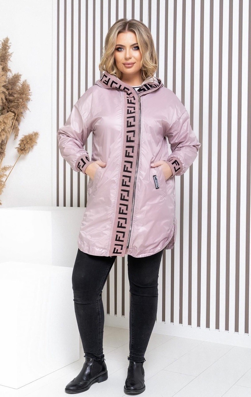 

Куртка с капюшоном демисезонная плащевка подкладка флис Miss Podium Пудровый 58