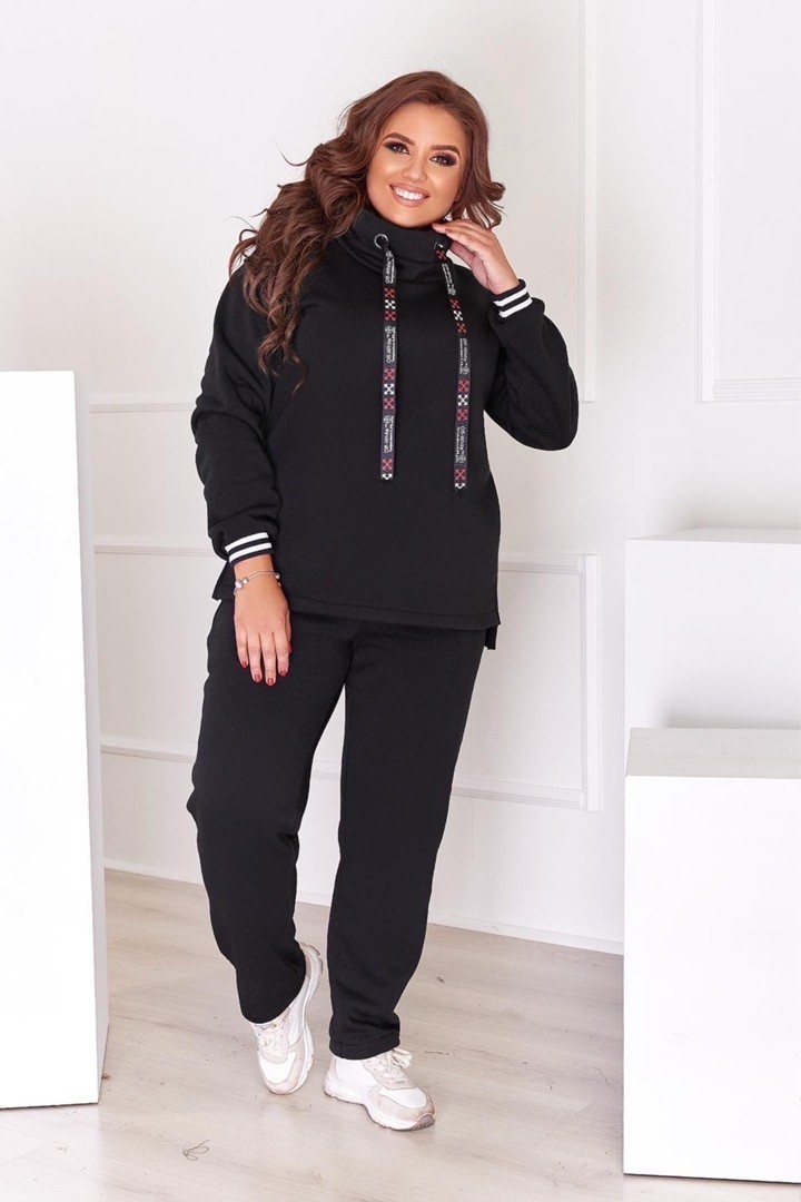 

Костюм спортивный теплый без капюшона воротник стойка трехнить на флисе Miss Podium Черный 58