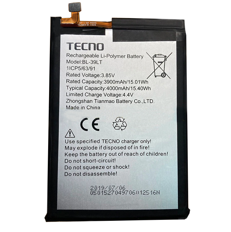 

Аккумулятор для Tecno Spark 4 (KC2) 4000 mAh (BL-39LT)