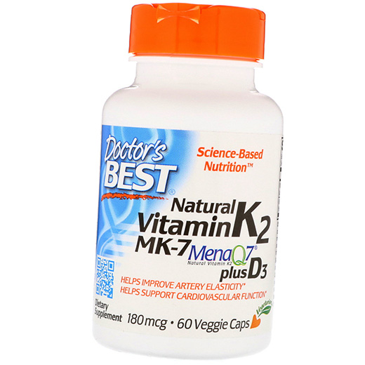 

Doctor's Best Natural Vitamin K2 MK7 MenaQ7 plus D3 60вегкапс (36327068)