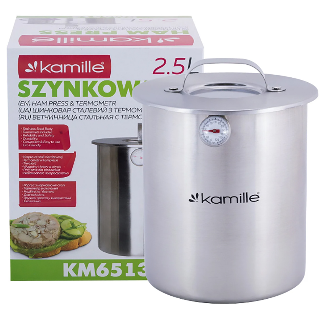 

Ветчинница Kamille из нержавеющей стали с термометром 2,5 л KM-6513