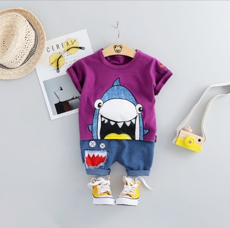 

Детский летний костюм для мальчика Акула Tortila фиолетовый 80 р-р