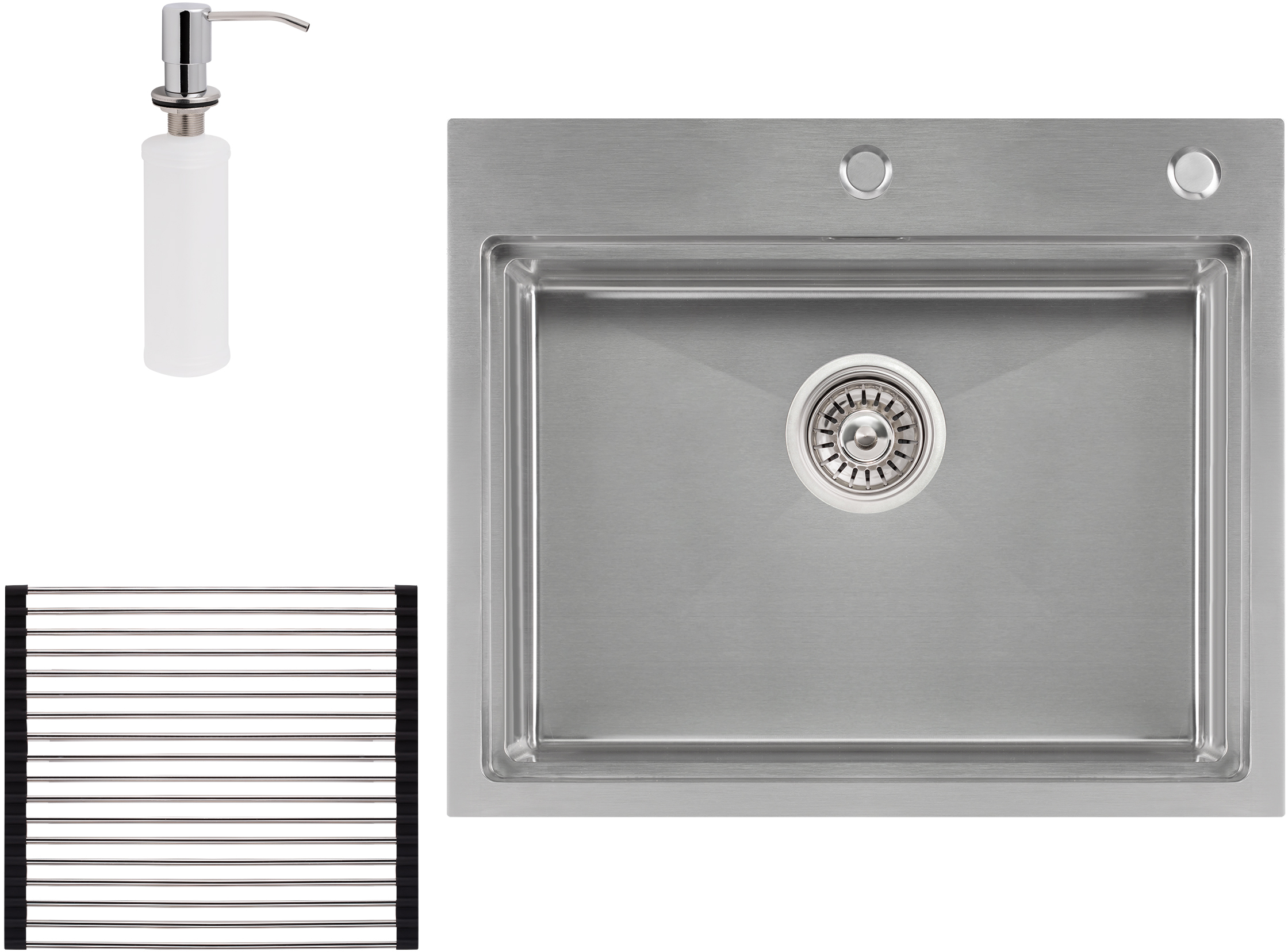 

Кухонная мойка QTAP DH6050 3.0/1.2 мм Satin с сушилкой и дозатором