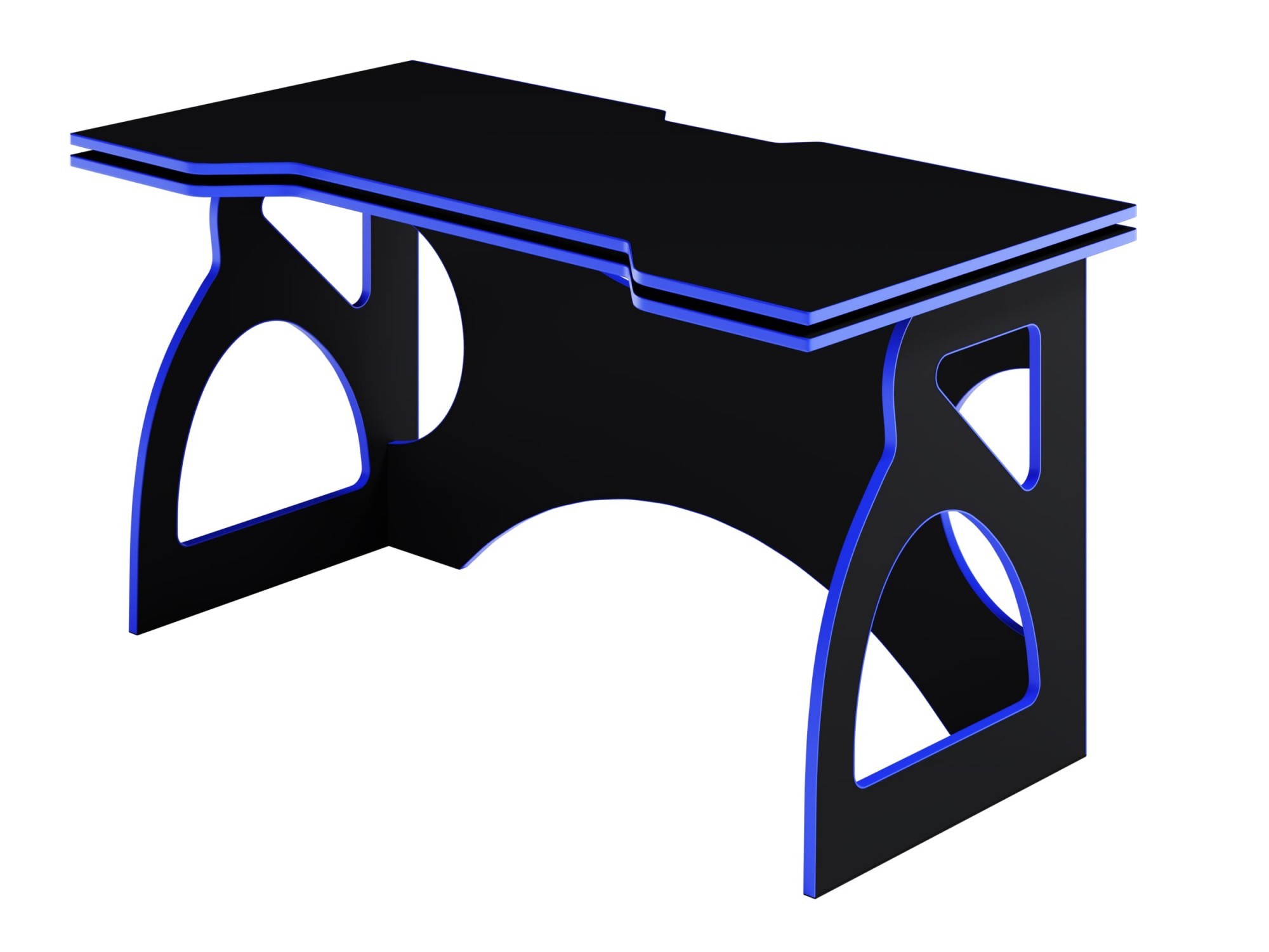 

Стол компьютерный игровой (геймерский) фигурный DrevoGoods Game PRO рабочий, письменный для дома и офиса 1405х755х705мм Черный + синяя резиновая кромка (кант)