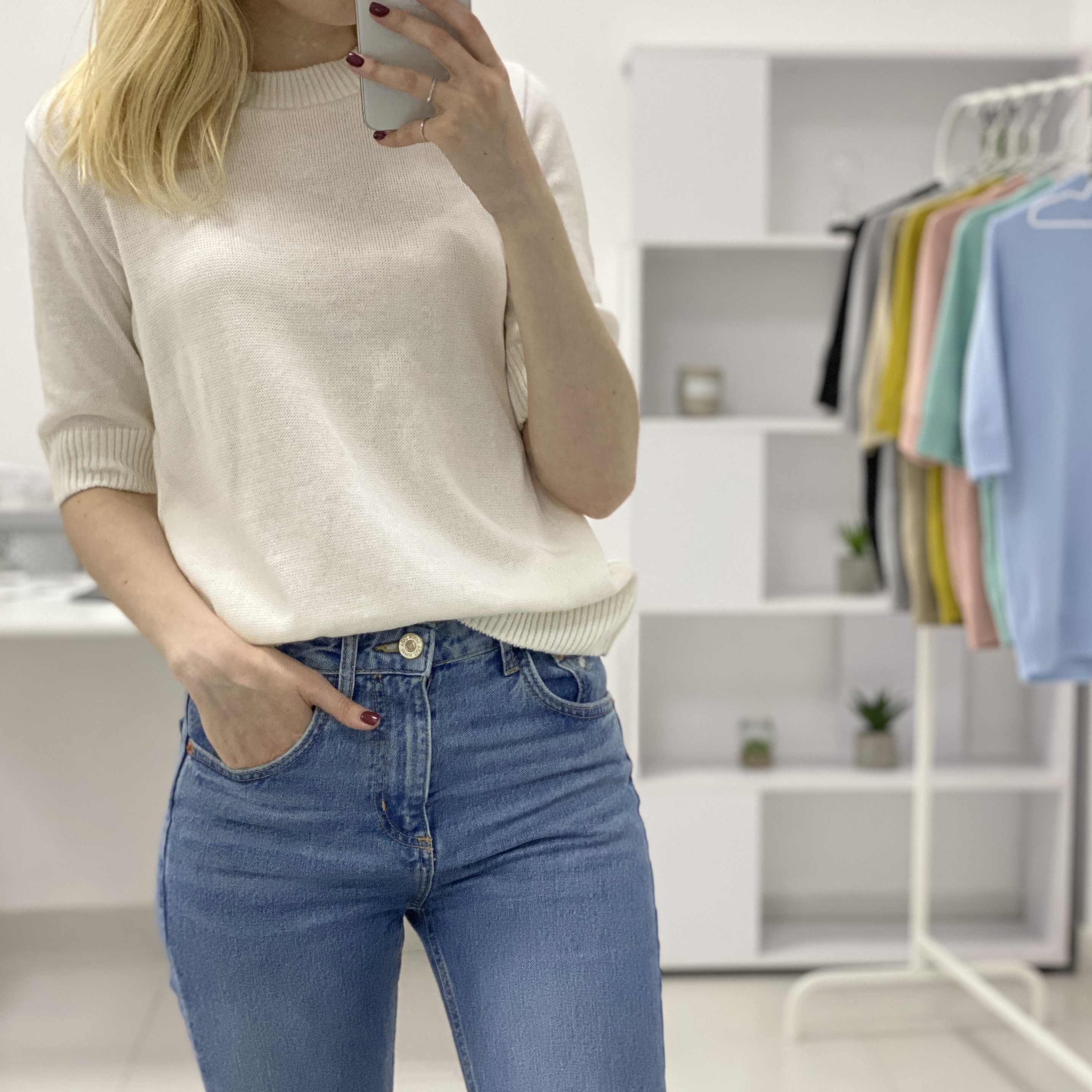 

Кофта Ribrand без горла з коротким рукавом L Молочный