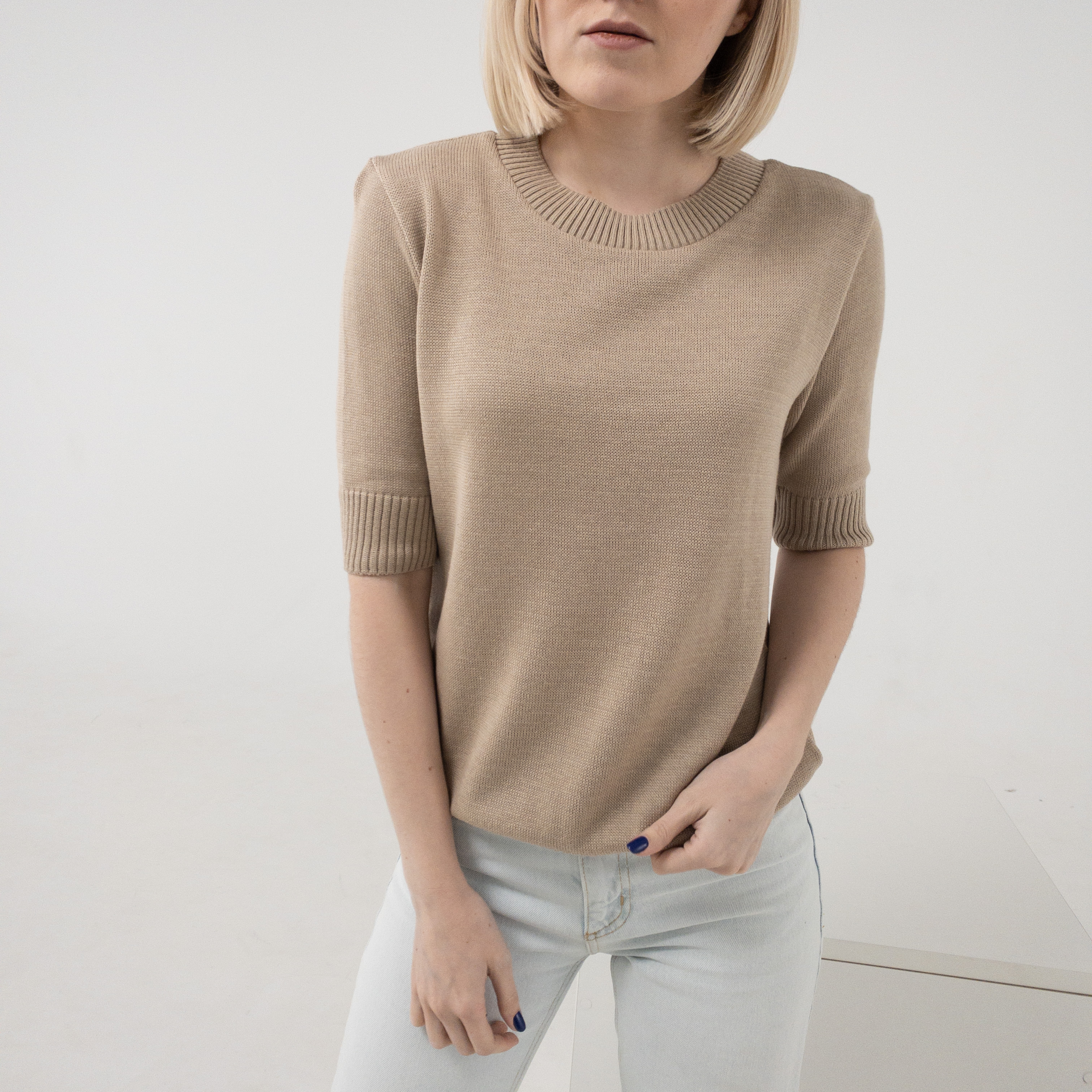 

Кофта Ribrand без горла з коротким рукавом M Кэмел