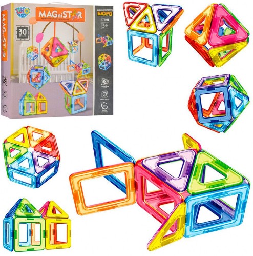 

Развивающий магнитный конструктор 3D Фигуры Limo toy Magnistar 30 деталей