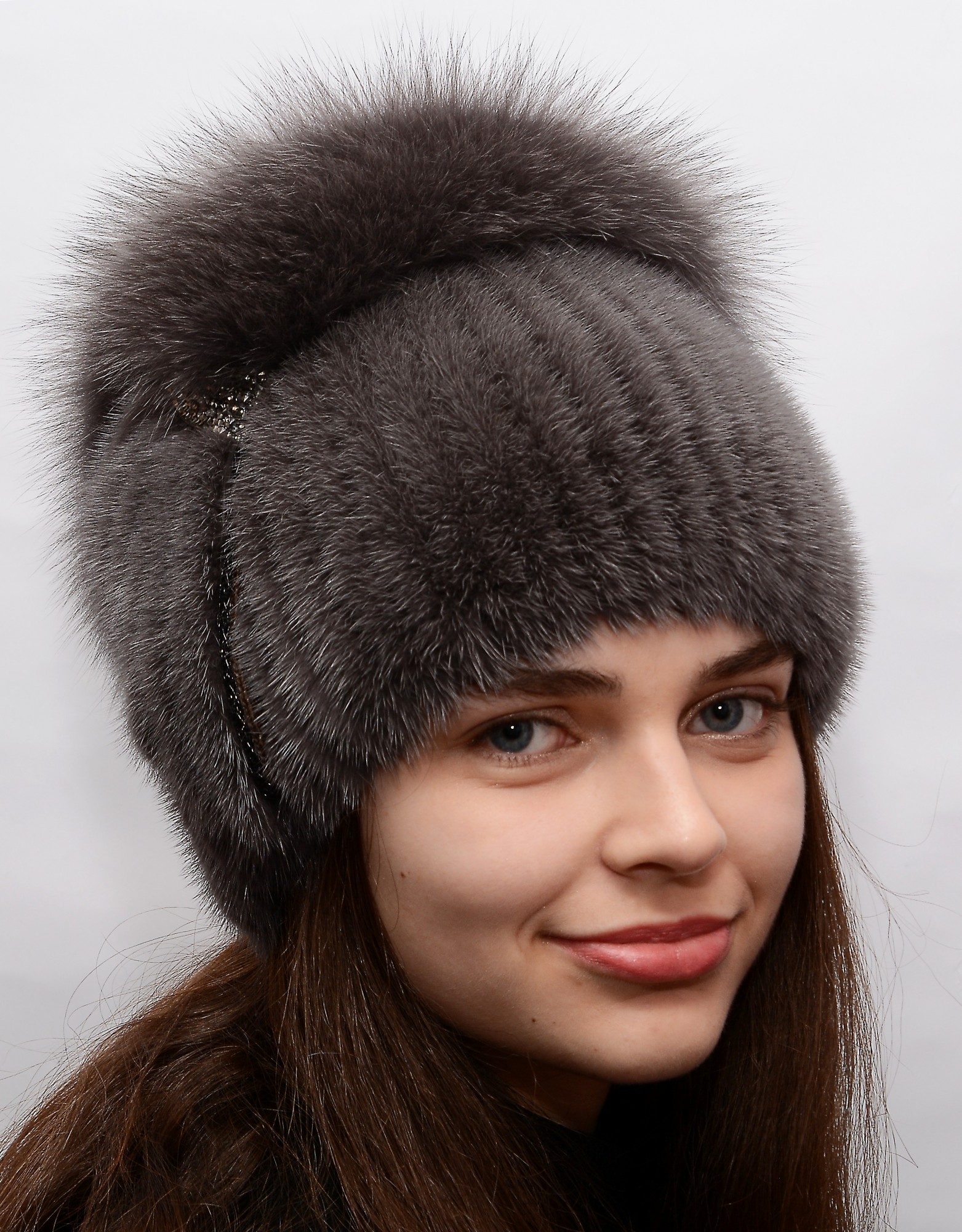 

Шапка норковая вязаная Меховой Стиль Спираль 54-60 Кофейный (118/G)