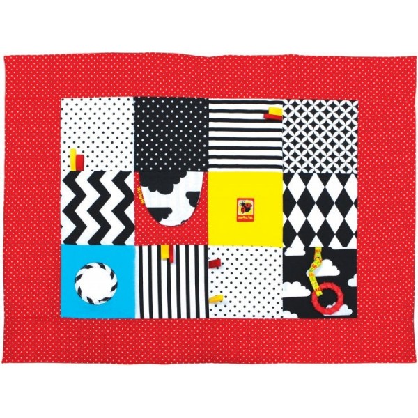 

Коврик для младенцев развивающий мягкий игровой Black & White Macik, Коврик с погремушкой, пищалкой и прорезывателем, 75х55х1 см