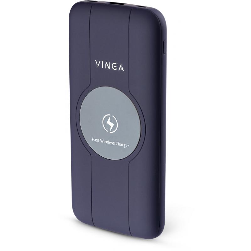 

Батарея універсальна Vinga 10000 mAh Wireless QC3.0 PD soft touch purple