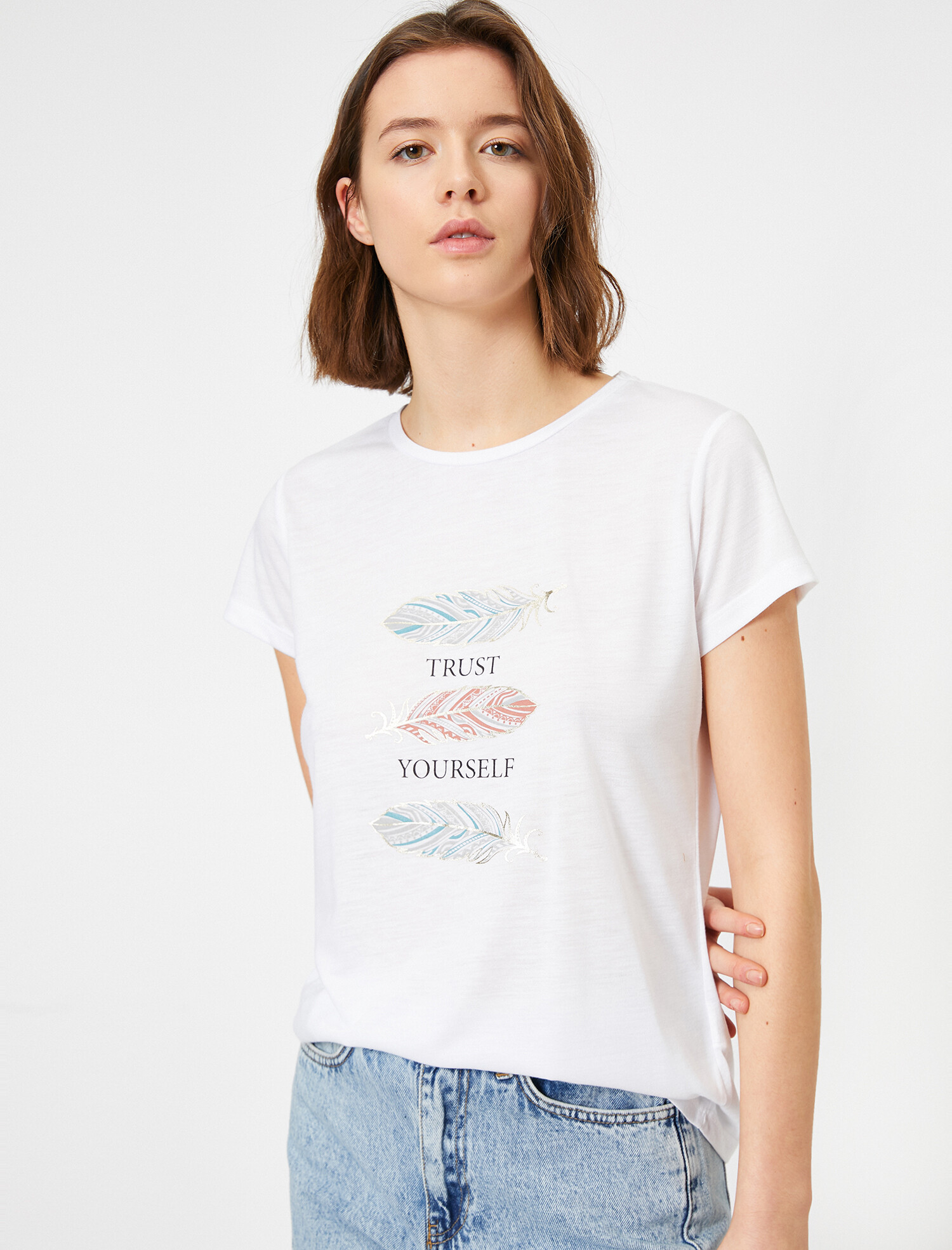 

Футболка Koton 0KAK13493EK-001  Off White, Футболка Koton 0KAK13493EK-001 L Off White