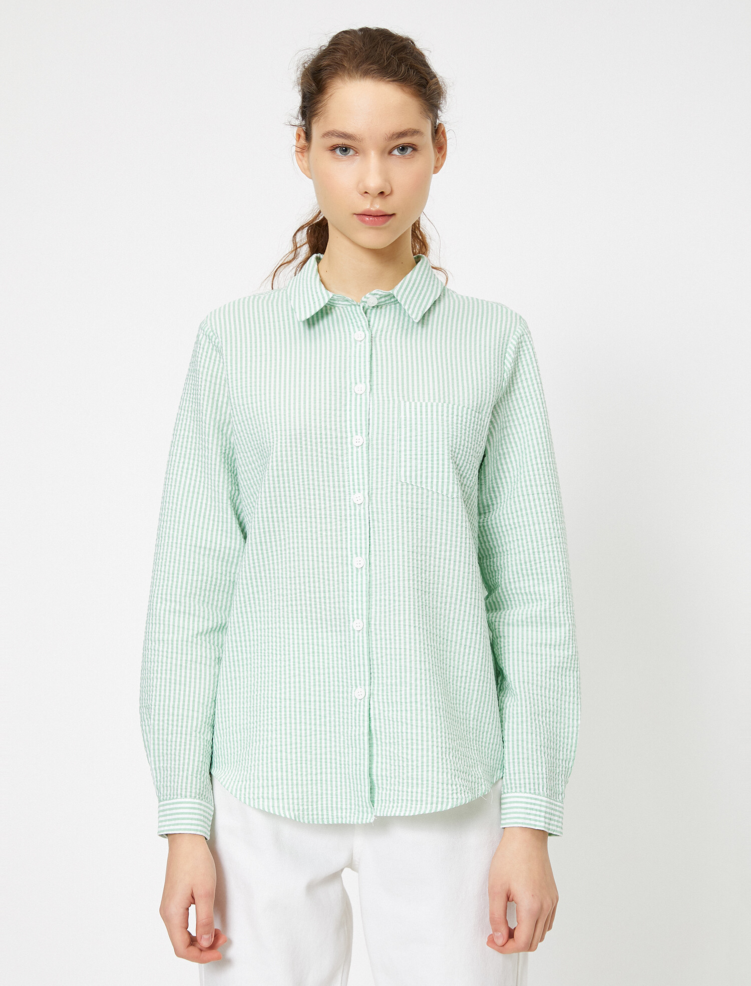 

Рубашка Koton 0YAL68380OW-11O  Green Stripe, Рубашка Koton 0YAL68380OW-11O 38 Green Stripe