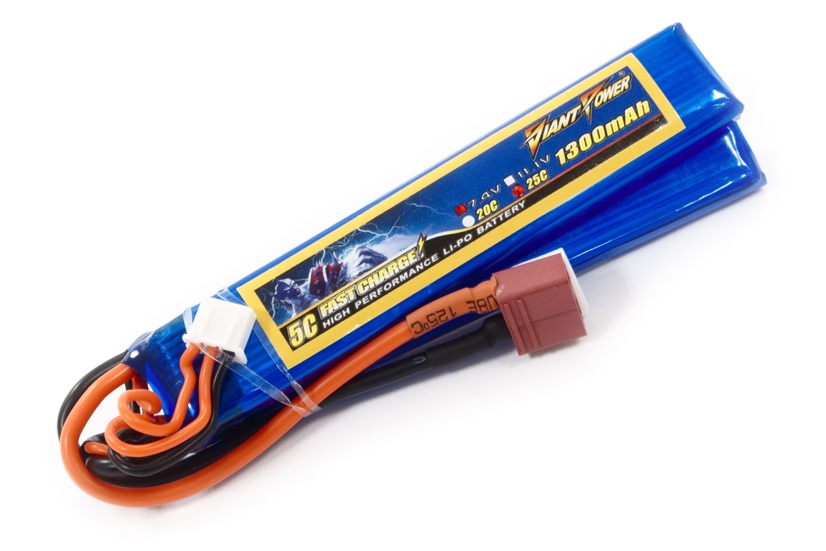 

Аккумулятор для страйкбола Dinogy Giant Power Li-Pol 7.4V 1300mAh 2 лепестка (DAS-2S7520100C-2W-T)