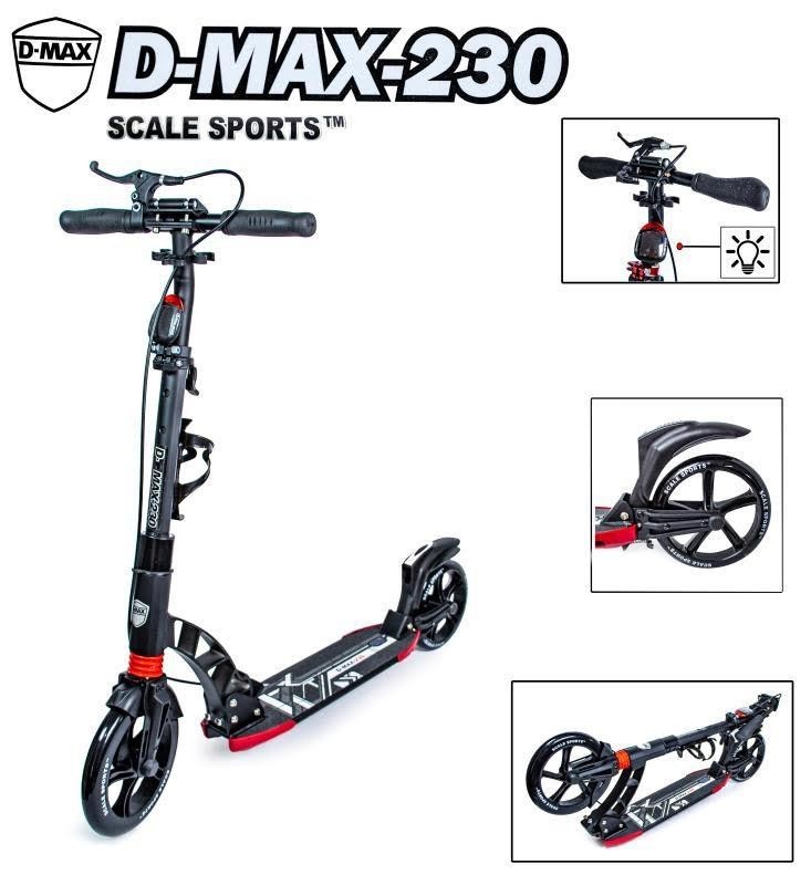 

Двухколесный складной самокат Scale Sports D-Max-230 BLACK с ручным тормозом и фонариком (1940357883)