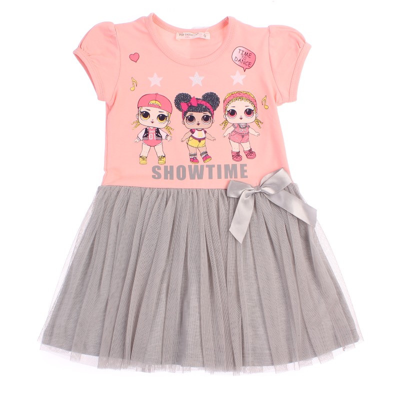 

Платье для девочки BREEZE 10857 98 см персиковый/серый (144308)