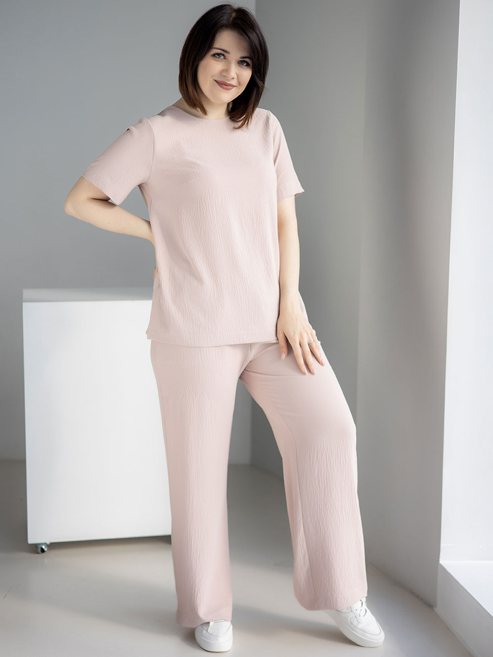 

Стильный брючный костюм size+ Бежевый XL Vikamoda 3237