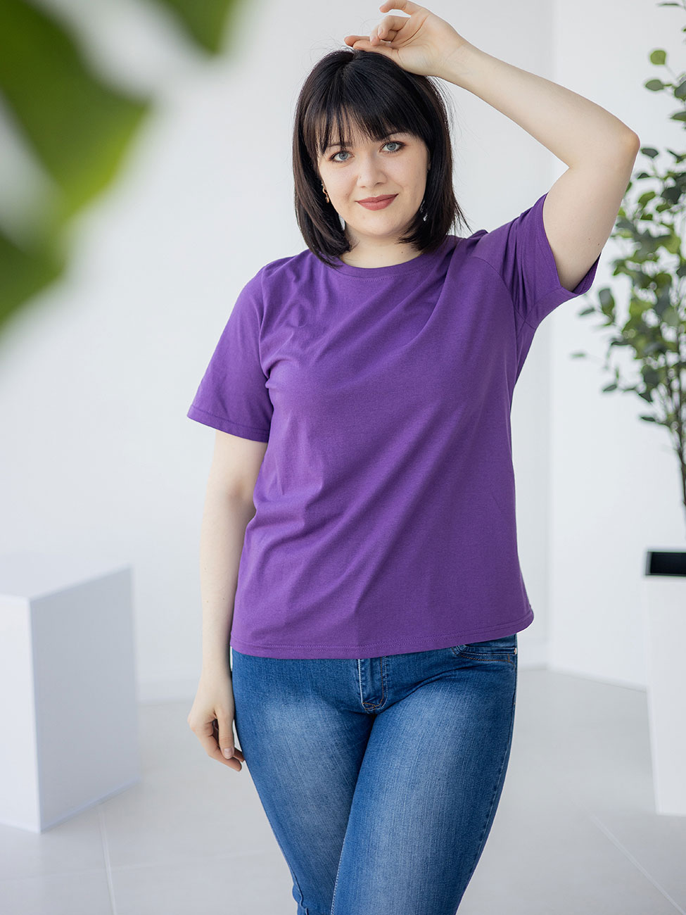 

Базовая однотонная футболка size+ Фиолетовый 2 XL Vikamoda 3219