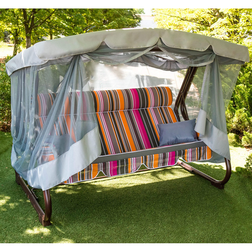 

Качели садовые раскладные трехместные Интерно 180 см с москитной сеткой и мягким подголовником цвет Украинские конструкции