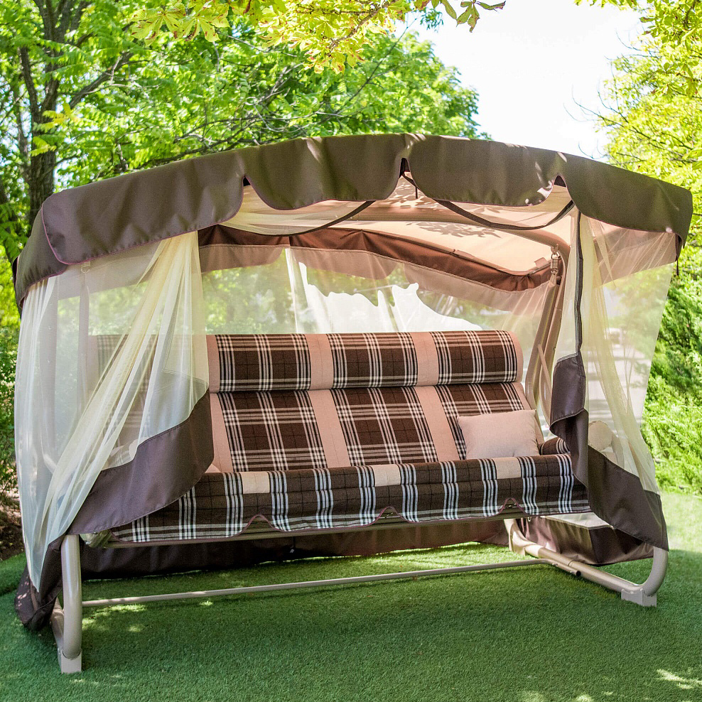 

Качели садовые раскладные четырехместные Аллегро Премиум 200 см с мягким подголовником и москитной сеткой цвет Украинские конструкции