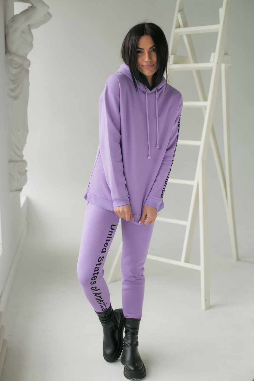 

Теплый спортивный костюм с модной надписью Crep - лавандовый цвет, L