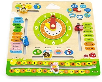 

Деревянный календарь с часами, на английском языке - Viga Toys (20-984415)