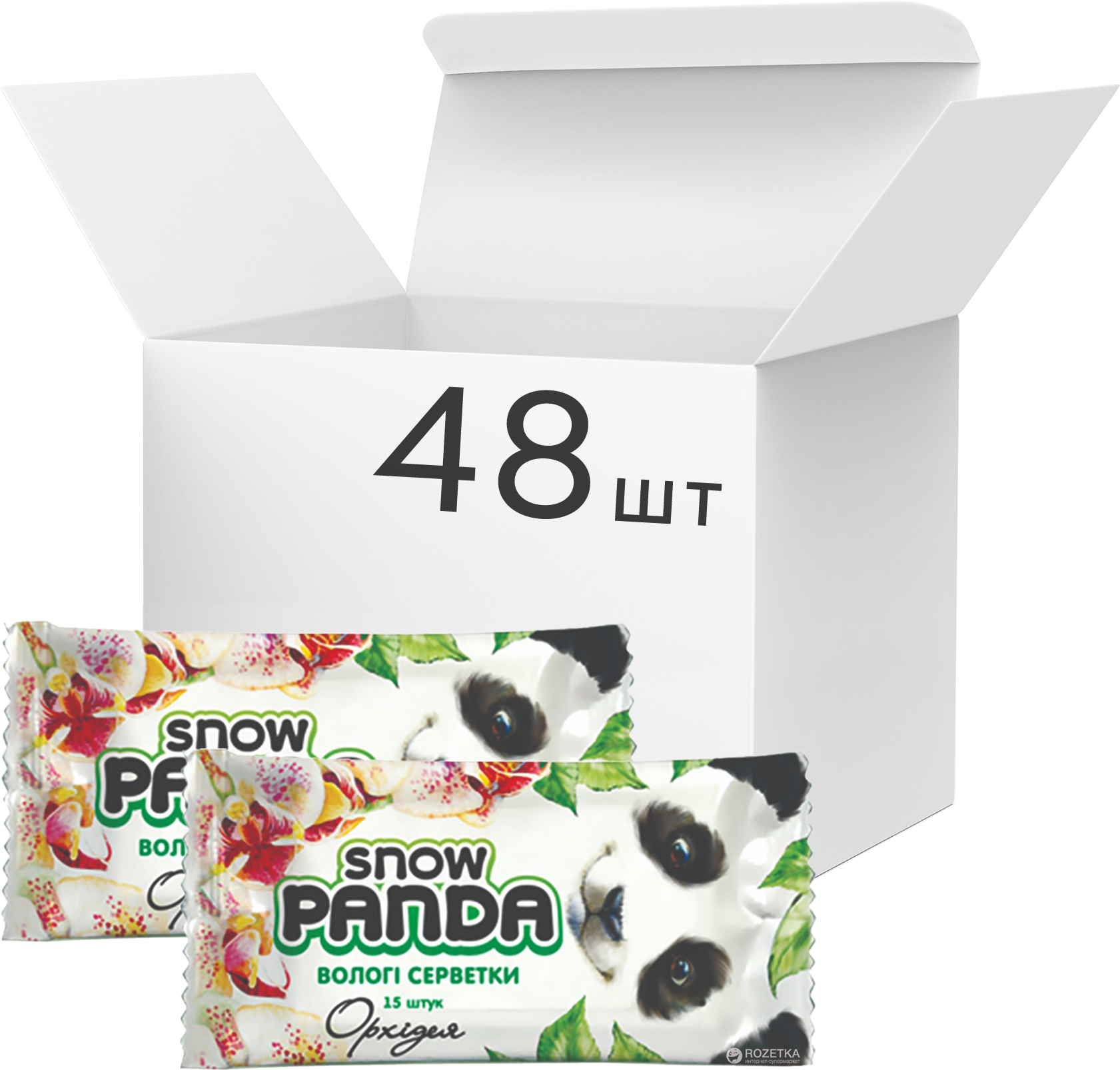 Акция на Упаковка салфеток влажных Снежная панда для рук Орхидея 48 пачек по 15 шт (4823019010695) от Rozetka UA