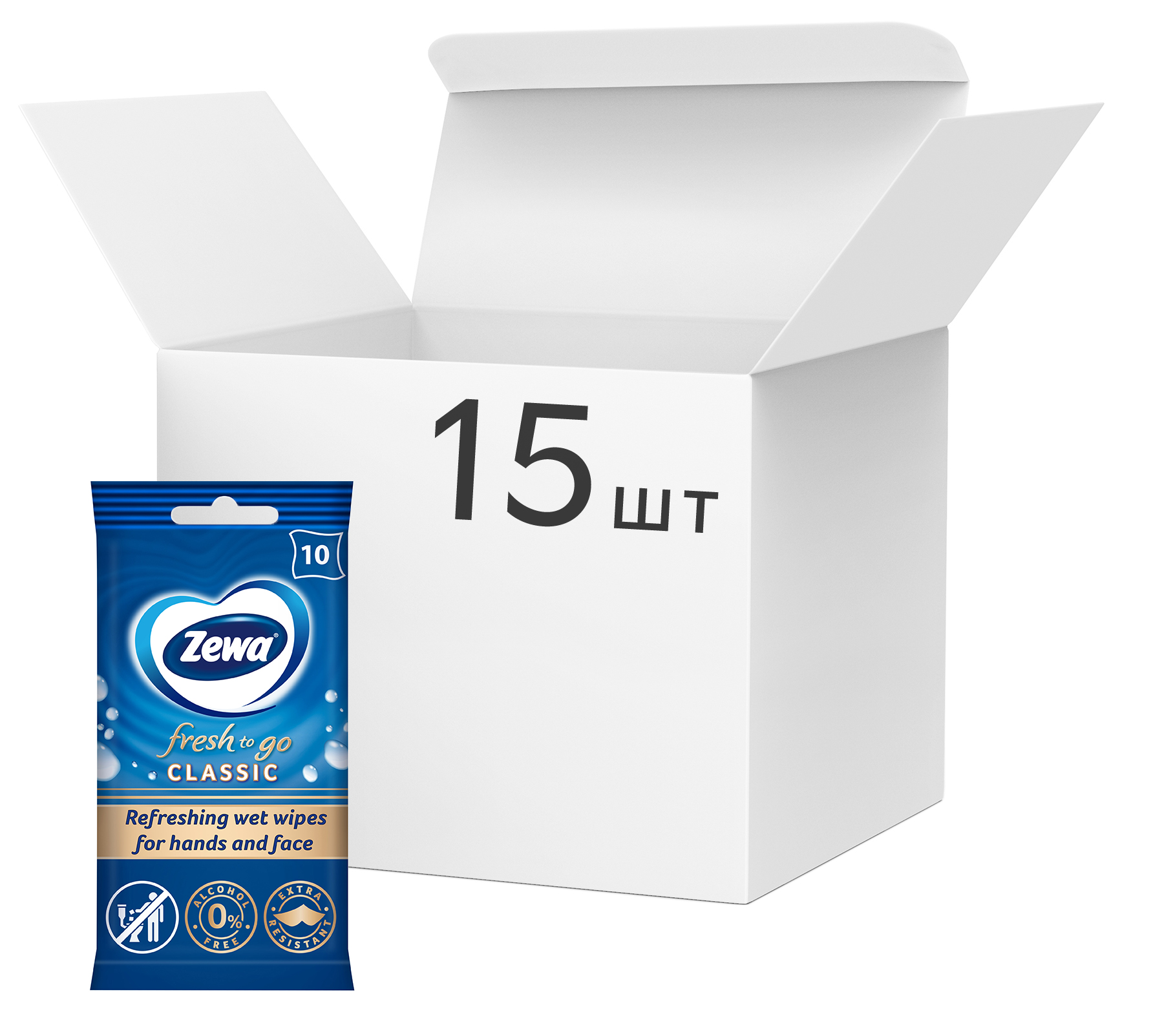 Акція на Упаковка влажных салфеток Zewa Classic 10 шт х 15 упаковок (7322540883664) від Rozetka UA