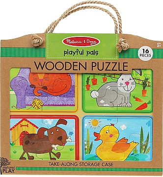 

Деревянные пазлы в футляре "Игривые друзья" - Melissa&Doug (20-944609)
