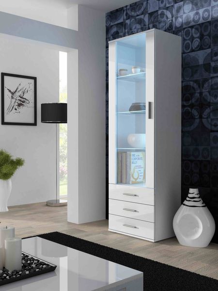 

Витрина в спальню высокая CAMA SOHO S1 Белый мат/Белый глянец с подсветкой Польша