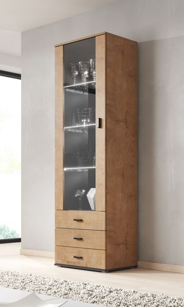 

Витрина в гостиную высокая CAMA SOHO S1 Дуб лефкас/Черный мат с подсветкой Польша